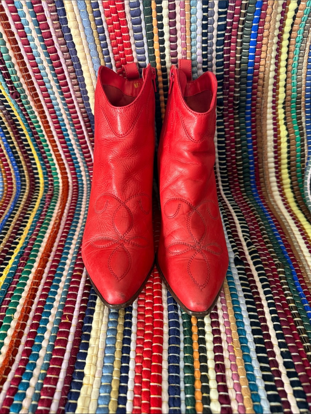 PANEMA Red Leather Western Ankle Boots - Women's